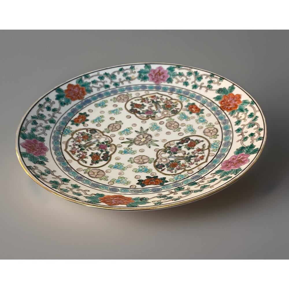 Vintage Imari Hand Painted Flowers Birds Porcelain Charger Wall Mounts 11"
